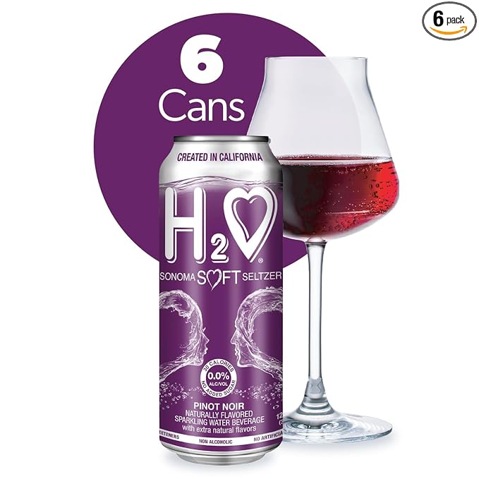 H2o Pinot Noir – Bold & Smooth | Non-Alcoholic Wine-Infused Beverage from California | 0.0% Alcohol | Red Wine Alternative | No Added Sugar, Low Calorie | 6 x 12 fl oz Cans