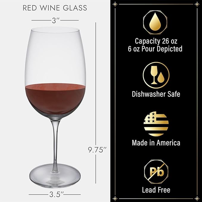 HomeWetBar Personalized Wine Glass with Long Stem - Fancy Stemmed Wine Glass
