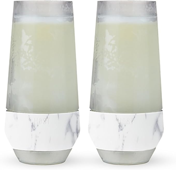 Host Freeze Insulated Champagne Glasses, Gifts for Mom, Home Bar Gifts for Women, Freezer Cooling Cups for Mimosas, Prosecco and Bubbly, Stemless Chilling Sparkling Wine Glasses, 9oz, Set of 2, Marble