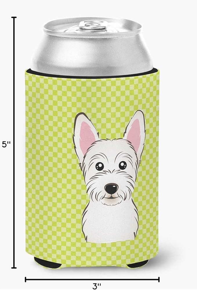 Caroline's Treasures BB1288CC Checkerboard Lime Green Westie Can or Bottle Hugger Cooler Washable Drink Sleeve Collapsible Beverage Insulated Holder, Can Hugger, Multicolor