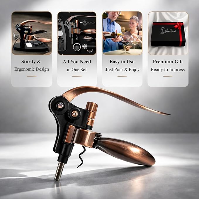 Ultimate All-in-One rabbit wine opener Set – 7 Essential Accessories Included – Complete corkscrew wine opener Kit with Aerator, Stopper & Stand – Premium wine bottle opener for Wine Lovers