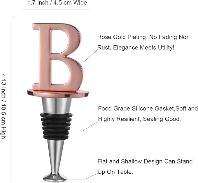 Miicol Prosecco Stopper - Personalised Champagne Stopper in Rose Gold - Wine Lovers Gift, Monogram Gift - Letter B
