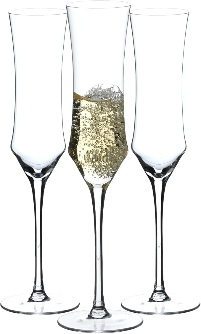 BACLIFE Hand Blown Crystal Champagne Flutes, Sparkling Champagne Glasses Set of 3 – 7 Ounce