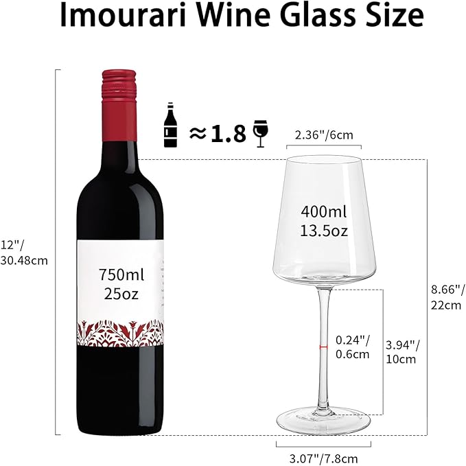 Wine Glasses Set of 4 -13.5oz Clear Lead-Free Crystal Hand Blown Long Stem Square Red Wine Glass for Wedding Anniversary Birthday Party Christmas