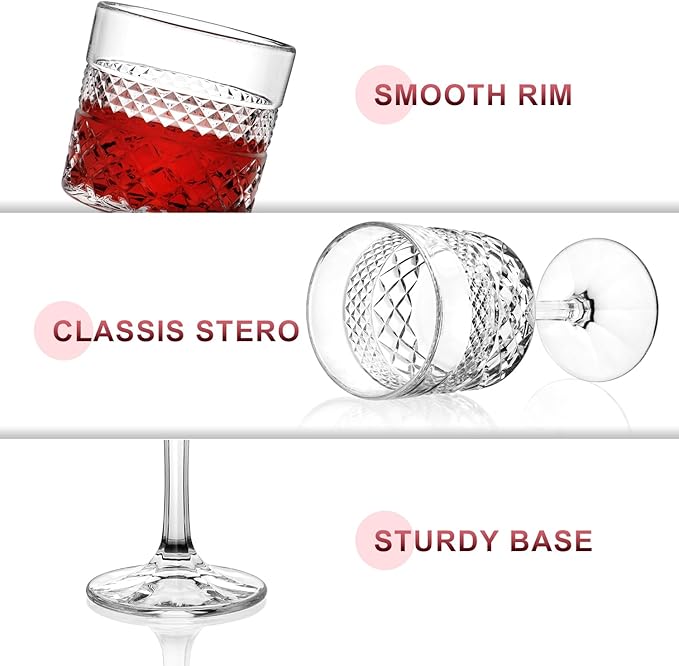 Wine Glasses Set of 4, 13.5oz Crystal Wine Glasses, Lead-Free Square Wine Glass with Long Stem, Wine Gifts for Wedding Birthday