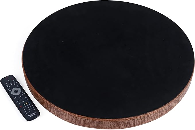 HofferRuffer Large Round Serving Tray 24'', Elegant Faux Leather Circle Ottoman Table Tray, Serve Tea Coffee Breakfast in Bedroom Living Room Kitchen (Antique Brown, 24'')
