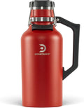 DrinkTanks Craft Growler – 64 oz Vacuum Insulated Stainless Steel Beer Growler with Handle, Leakproof Thermal Beverage Tumbler for Beer, Wine, Coffee, Soda, Kombucha – Reusable & BPA-Free – Crimson
