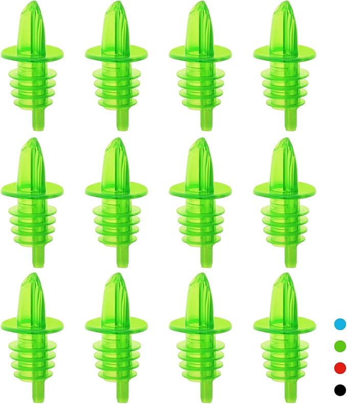 Plastic Liquor Bottle Pourers green- 12 Pack Classic Bottle Pourers for Alcohol, Leak-Proof, Dishwasher-Safe Pour Spouts for Liquor Bottles (green)