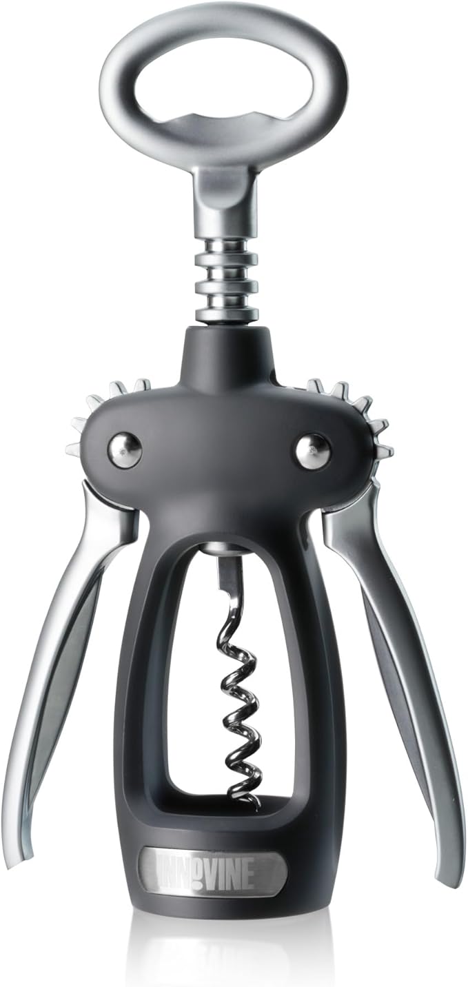 Innovine Winged Corkscrew Wine Opener, Multi-Purpose Bottle Opener for Beers and Soft Drinks, Stainless Steel with Ergonomic Wing Handle, for Bartenders, Home Bar, Kitchen, Restaurant, Graphite