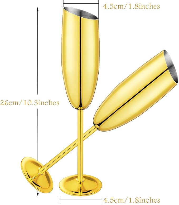 Champagne Flutes Set of 2, Premiumty Stainless Steel High Footed Champagne Glasses, 7oz Capacity,Unbreakable Slanted Champagne Glasses