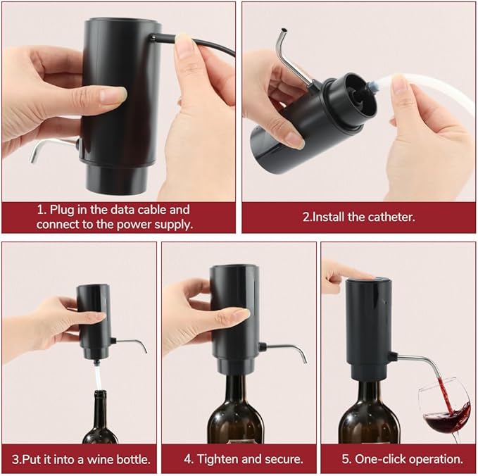 Electric Wine Decanter Aerator, Automatic One-Touch Quick-Pour Dispenser with USB Rechargeable Battery, Wine Air Aerator Pourer Spout