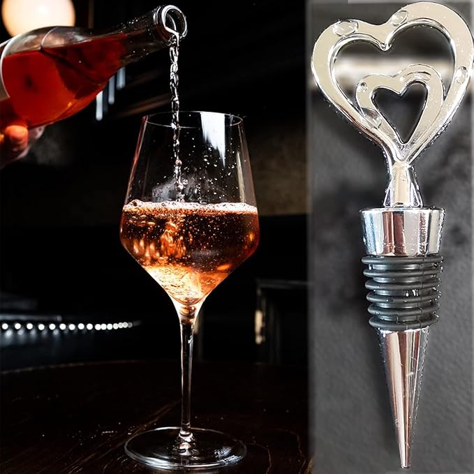Love Wine Stoppers - Cute Heart Shaped Wine Stopper Decoration, Metal Zinc Alloy, Reusable (Set of 4)