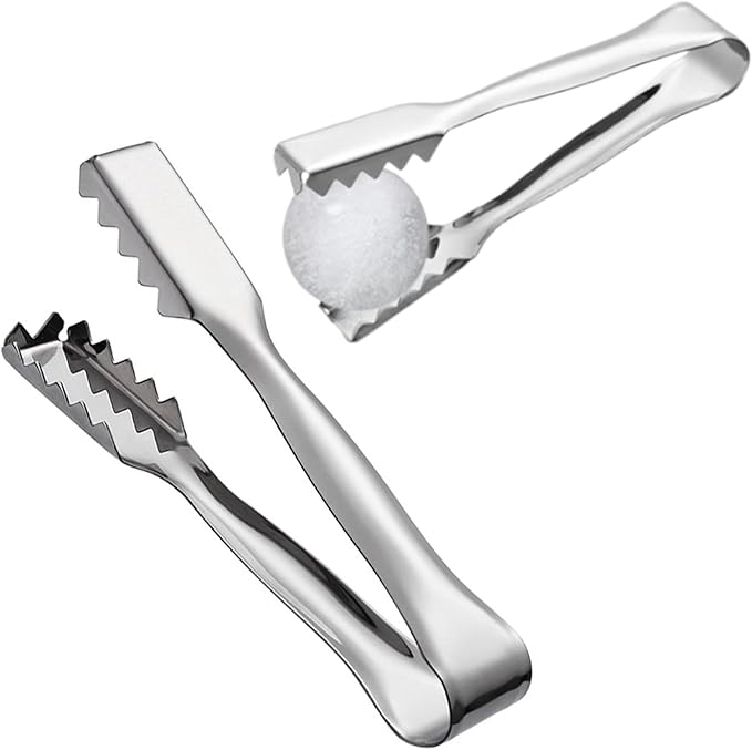 2Pcs Ice Tongs for Jumbo Ice Balls and King Cubes, Stainless Steel Ice Tongs for Ice Bucket with Serrated for Cocktails Whiskeys Drink Coffee