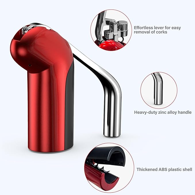 F-Elephant Wine Bottle Opener, Manual Vertical Lever Corkscrew Wine Opener with Foil Cutter, Extra Spiral, Wine Stopper and Pourer for Waiter, Bartender and Home Use