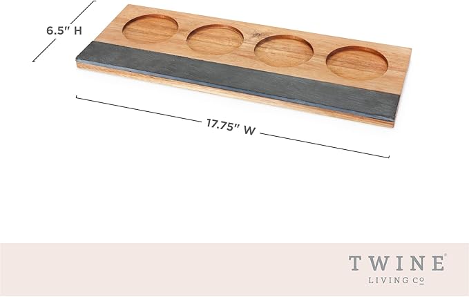 Twine Wine Flight Board with Slate Chalkboard & Acacia Wood Tray, Holds 4 Glasses, Includes Soapstone Chalk, Perfect for Wine Tasting Parties, Housewarming, Hosting Essentials