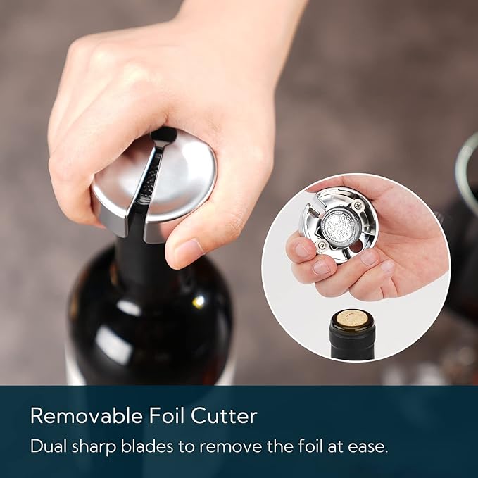 KITCHENDAO Luxury 3 in 1 Wine Opener with Foil Cutter, Beer Bottle Opener, Sturdy Zinc Alloy Wing Corkscrew with Self-centering Non-stick Sharp Screw, Easy to Remove Cork, Manual Corkscrew (Black)