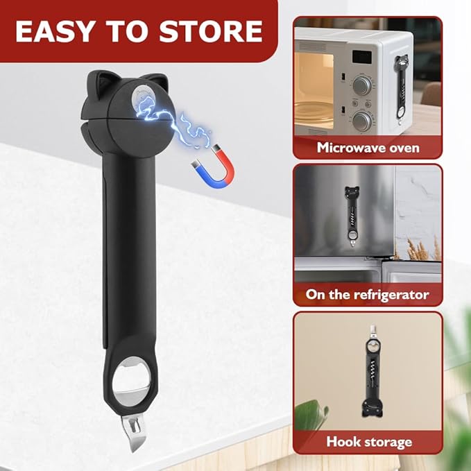 Jar Opener Bottle Opener for Seniors with Arthritis: Multi Retractable Wine Bottle Openers for Weak Hand, Magnetic Manual Can Openers for Opening Jar Beer Lid, Kitchen Gadgets Tool(COLOR:Black)