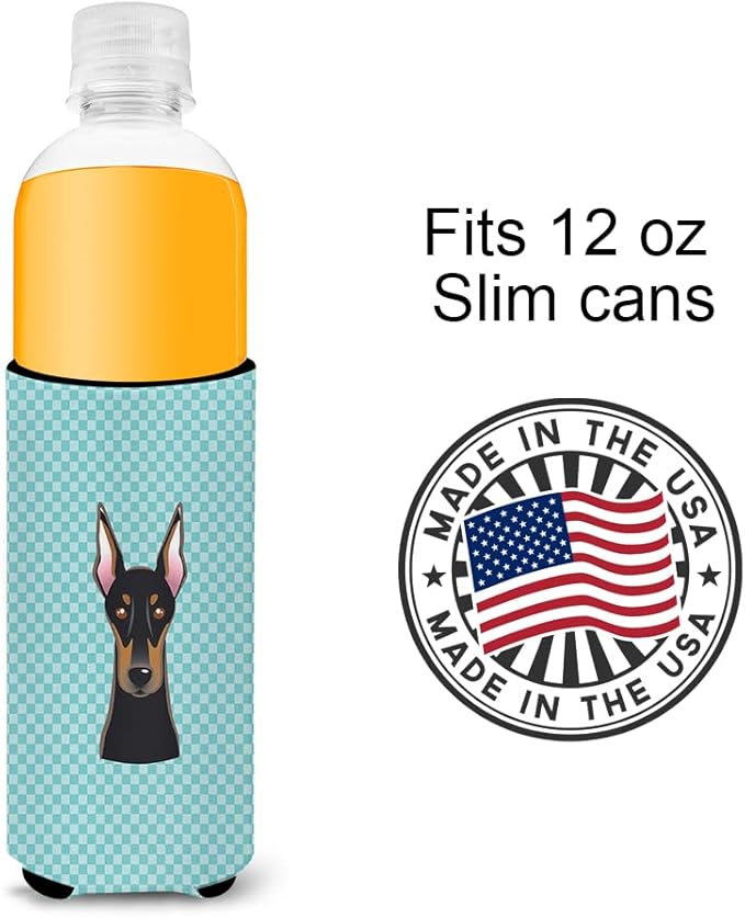 Checkerboard Blue Doberman Ultra Beverage Insulators for slim cans BB1183MUK