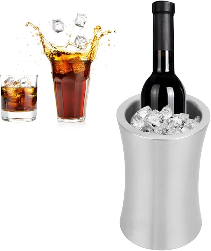 Tyenaza Wine Chiller for Bottles, Double Wall Stainless Steel Insulated Wine Chiller Bucket Champagne Cooler Bucket Beer Ice Bucket for Party Bar