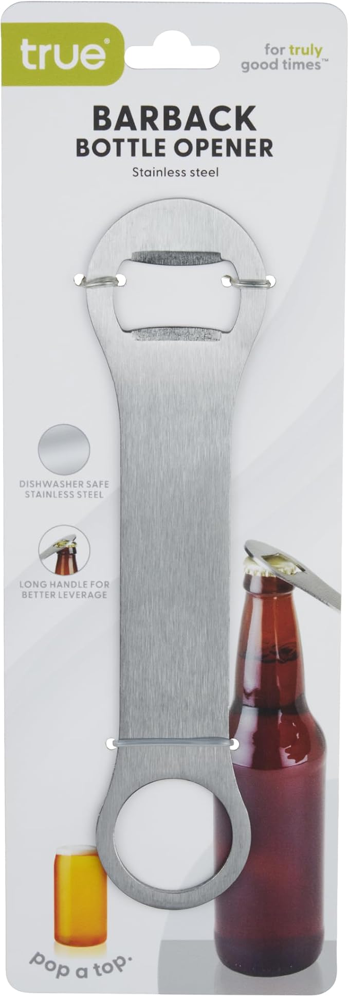 True TrueBlade Stainless Steel Beer Bottle Opener, Compact and Slim Flat Bar Key with Long Handle, Perfect for Kitchen, Home Bar, Restaurant, Party, Travel, 7.25 Inches, Set of 1