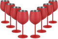 Lifecapido Stainless Steel Wine Glasses Set of 8, 18oz Stainless Steel Wine Goblets, Stemmed Metal Wine Glasses with Cup Brush for Party Office Wedding Anniversary, Great for Red White Wine (Red)