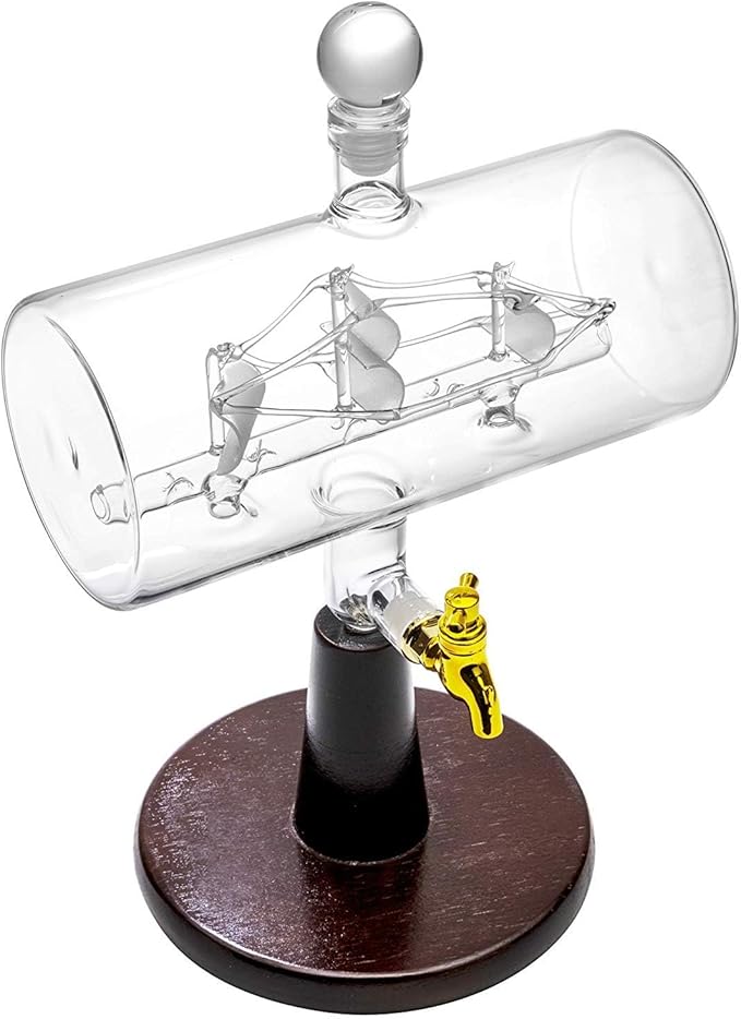 Whiskey Decanter Set for Men - 38 oz, Magellan Liquor Bottle with 2 Diamond Whiskey Glasses - for Alcohol, Wine, Bourbon, Brandy, and Scotch for Dad (Viking Ship)