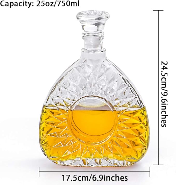 MDLUU Liquor Decanter, Glass Decanter with Airtight Stopper, Decanter Bottle for Whiskey, Brandy, Scotch, Bourbon, 25oz/750ml