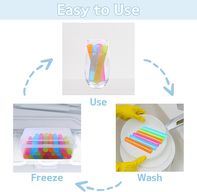 24 Pack Reusable Ice Cube with Lid and Bin, Plastic Ice Cubes for Drinks BPA Free, Washable Freezable Ice Sticks for Water Bottles, Whiskey, Vodka, Coffee, Beer, Wine