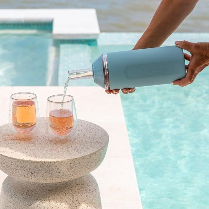 Vinglacé Wine Bottle Chiller- Portable Champagne Insulator- Stainless Steel Wine Cooler Sleeve - Keeps Wine Cold (Cool Blue)