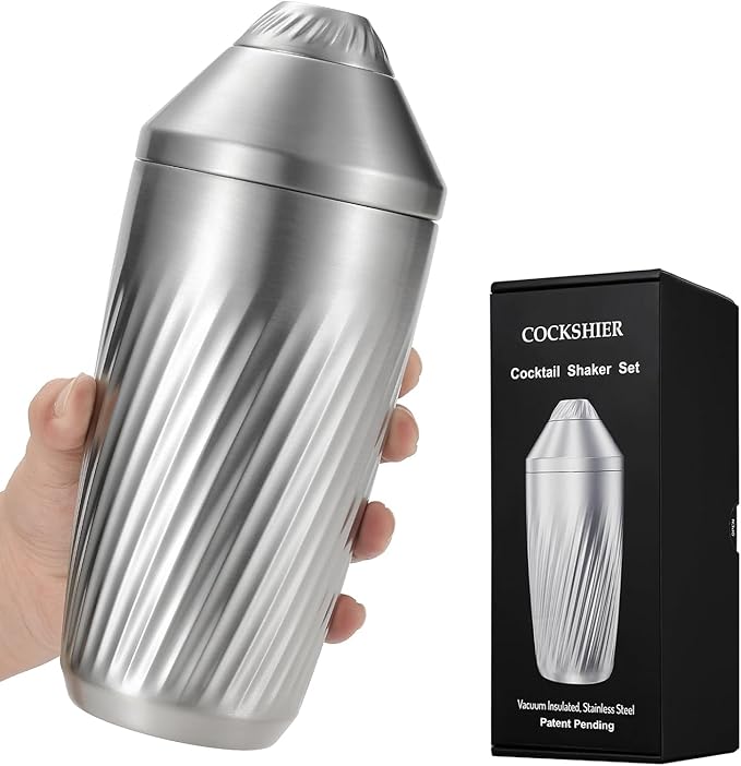 Hybrid Cocktail Shaker Set - Innovative Premium Vacuum Insulated Stainless Steel Drink Shaker Double Wall Margarita Mixer Jigger & Mixing Spoon Set - Martini Shaker for Home Bartender - 28oz
