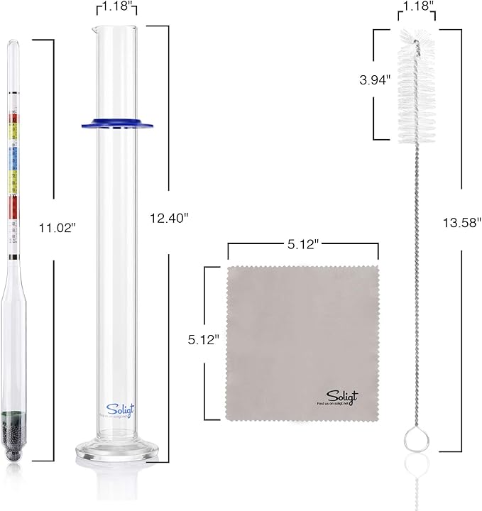 SOLIGT Triple Scale Hydrometer and Glass Test Jar for Wine, Beer, Mead & Cider - ABV, Brix and Gravity Test Kit