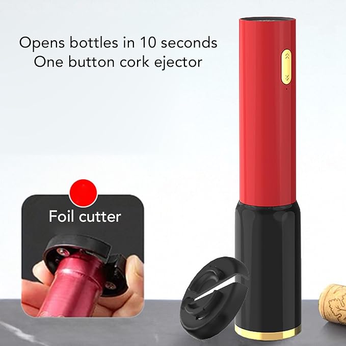 Yctze Electric Wine Opener Battery Operated, Automatic Wine Bottle Opener Corkscrew with Foil Cutter, One Button Effortless Operation, ABS Sturdy Construction,