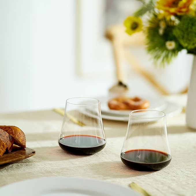 Large Stemless Wine Glasses Set of 4: 20oz Clear Hand Blown Crystal No Stem Red Wine Glass Cups for Birthday Wedding Party