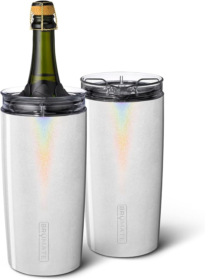 BrüMate Togosa 2-in-1 Wine Chiller Bucket & Pitcher | 100% Leakproof Locking Lid | Portable Chiller Fits Most Wine, Champagne, & Liquor Bottles | Perfect Wine Gift | 49oz (Glitter White)