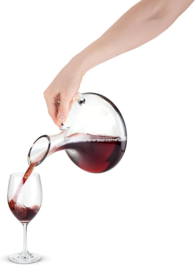 True Handled Wine Decanter, Glass Carafe, Red and White Wine, Wine Aeration, Bar Gadgets, Wine Lover Gifts, Holds 1 Standard Bottle, 52 oz