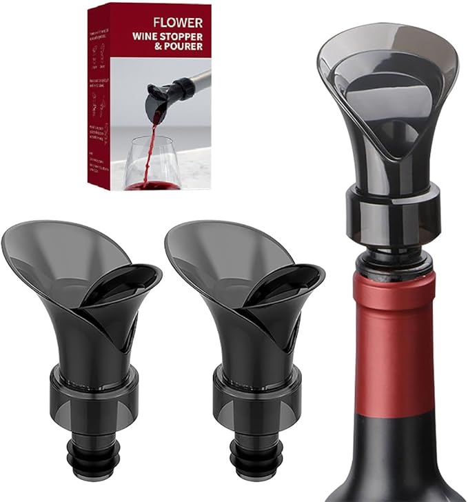 2-Pack Wine Aerator Pourer Spout, 2-in-1 Aerator Wine Pourer Wine Stopper, No Drip and No Spill Aerator for Wine Lovers, Gift Box Included - Black