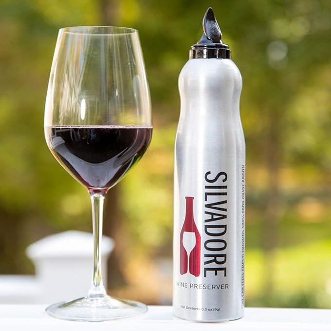Silvadore Argon Wine Preserver | 100% Argon Wine Saver Spray | Silver Aluminum Shaped Can (12 Cans Case)