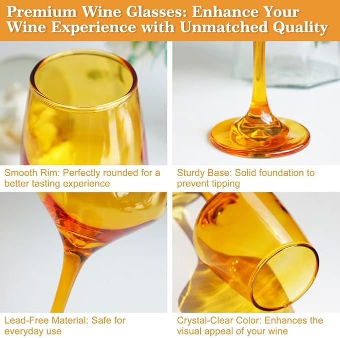 Multi Colored Wine Glasses Set of 6, 12oz Stemmed Glasses, Thick & Colorful, Dishwasher Safe Stemware for Red or White, Gift for Party, Holiday, Anniversary, Restaurant, Home Bar