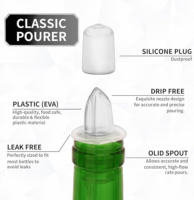 2 PCS Bottle Pourers And 2 PCS rubber pourers dust cap covers Syrup Pourer Pour Spouts Plastic Liquor Bottle Pourers with Rubber Pourers Dust Cap Covers Bottle Pourers (Clear)