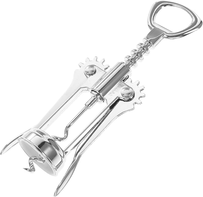 INOOMP Manual Wing Wine Corkscrew with Wide Handle Quick Spiral Opener for Opening Silver Multifunctional Corkscrew for Home and Party Use Wine Lovers