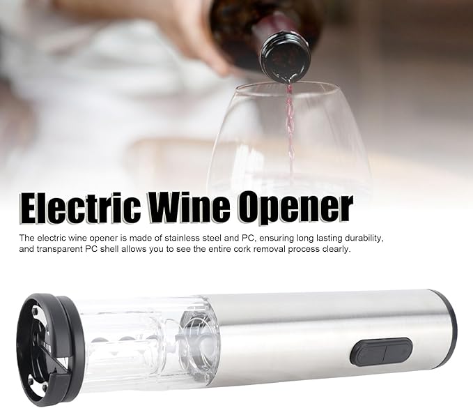 Electric Wine Opener, Automatic Wine Bottle Opener with LED Light, Battery Operated Corkscrew for Party Camping, Stainless Steel and PC Portable Wine Opener