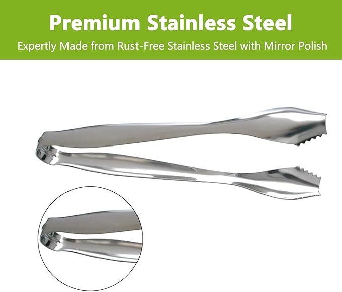 Ice Tongs for Bar Bucket Silver Cube Tongs Small Solid Copper Press Steel Ice Gripper Ideal for Ice Balls Sugar Cubes 7Inch Stainless Steel Tongs for Cocktail Kitchen Use