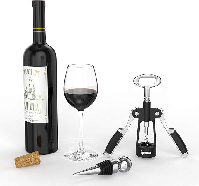 IPOW Wine Opener, Zinc Alloy Wine Bottle Opener, Wing Corkscrew Heavy Duty, Manual Multifunctional Cork Screw for Waiter,