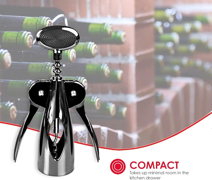 HomeBasics Wine Opener – Premium Zinc Plated Steel Wing Corkscrew – Black Onyx