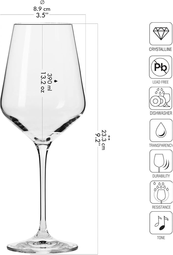 Krosno Large White Wine Glasses Set of 6, 13.2 oz, Avant-Garde Collection, Crystal Glass,Long Stem Wine Glasses for Wines and Cocktails, Glass Set for All Occasions, Dishwasher Safe, Made in Europe