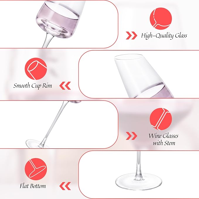 KAMMAK Wine Glasses Set of 2, 7.44 oz Hand Blown Crystal Bordeaux Wine Glasses, Thin Rim & Long Stem, Perfect for Red & White, Daily Use, Wedding or Birthday Gift with Gift Box, XH-H260 Matte