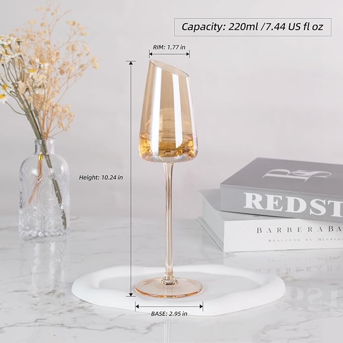 KAMMAK Wine Glasses Set of 2, 7.44 oz Hand Blown Crystal Bordeaux Wine Glasses, Thin Rim & Long Stem, Perfect for Red & White, Daily Use, Wedding or Birthday Gift with Gift Box, XH-H260 Amber