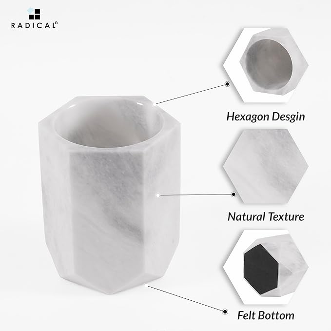 Radicaln Marble Wine Chiller Bucket 6.5 Inch White 750ml Wine Bottle Cooler & Champagne Chiller, Multi-Purpose Utensil Holder, Vase & Bar Cart Decor, Ice-Free with Non-Slip Felt Base, Luxury Wine Gift