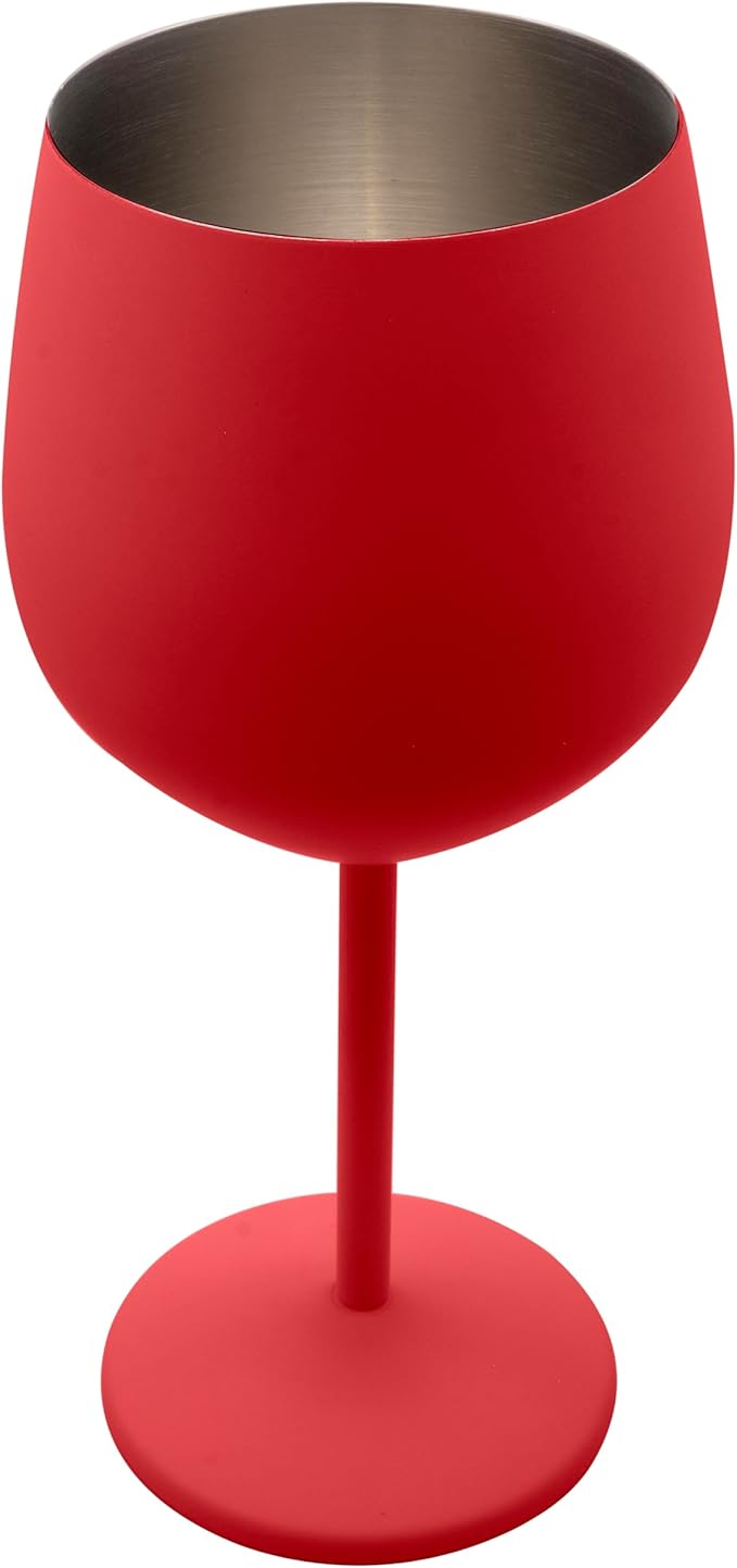 K&K Home Red Stainless Steel Unbreakable Wine Glasses - 18 oz - Set of 2 Colored, Stemmed Metal Wine Glasses Perfect for Outdoors, Weddings, and Parties (Red, Set of 2)