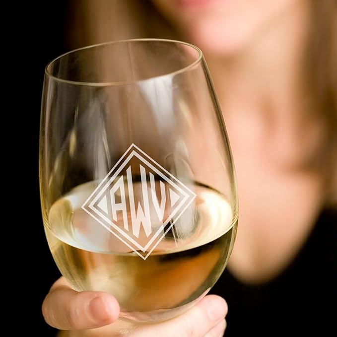 HomeWetBar Personalized Stemless Wine Glass - Engraved Wine Glass for Red and White Wines